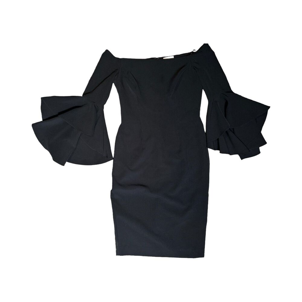 Milly, Selena Italian Cady Off-The-Shoulder Midi Dress, Black, Large, Used
